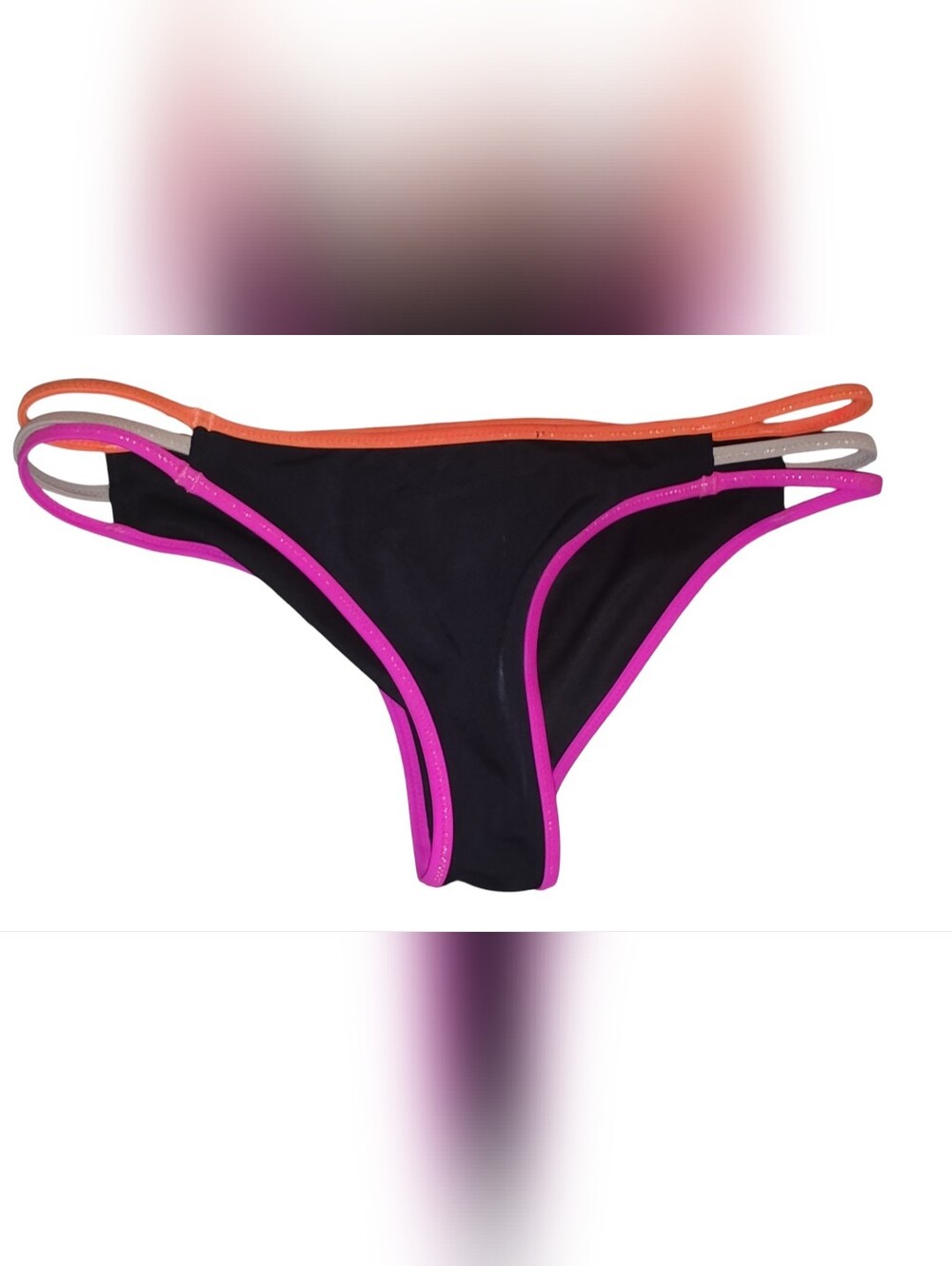Victoria's Secret Black Bikini Swimsuit Bottom with Pink & Orange Trim Size S